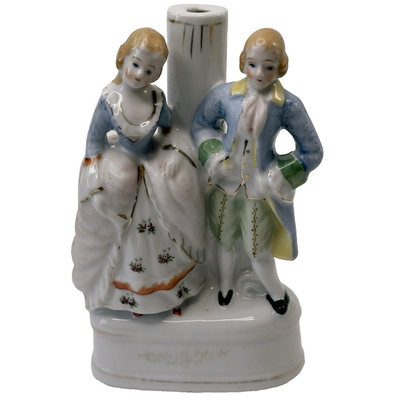 Occupied Japan Figurine 18th Century Couple Lamp Base Hand Painted 1945-1952 VTG - Picture 1 of 14